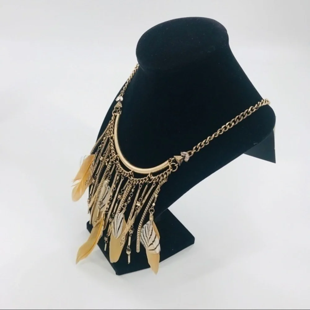 Zone Gold and Zebra Feather Necklace by Zone